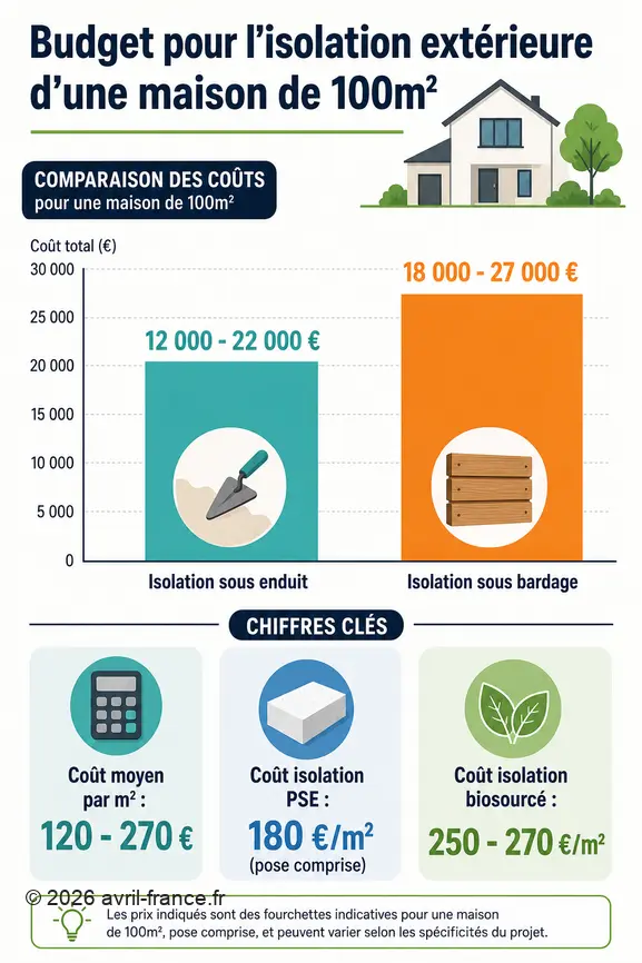 Comparaison des budgets pour l'isolation extérieure d'une maison de 100m² selon la technique utilisée.