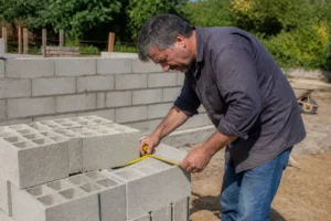 Choix du parpaing pour muret de jardin par un maçon expérimenté sur un chantier